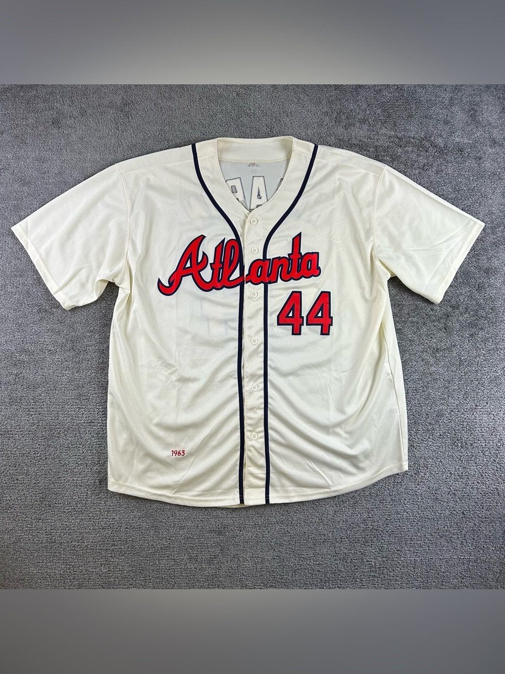 Atlanta Braves Hank Aaron 44 1963 Cream Baseball Jersey Mens 3XL Cooperstown